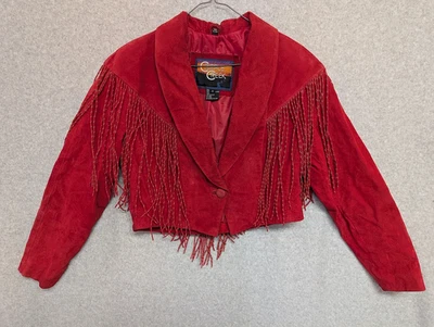 Chaqueta corta de cuero con flecos Cripple Creek para damas roja gamuza talla pequeña Western CG Foto 1 de 4