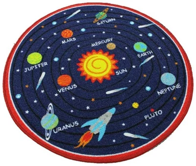 Blue Solar System Kids Area Rug Educational Learning Carpet Fun Rug Children ... - Image 1 of 4
