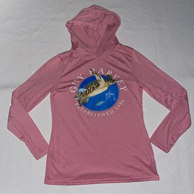 Guy Harvey Womens Pink Sea Turtle L/S Hooded Hoodie T Shirt Small Wicking 2000 - Image 1 of 4