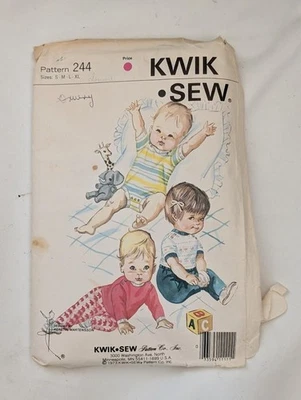 Vintage 1973 Kwik Sew 244 Sewing Pattern – Baby Pants, Rompers & T-Shirt – Stret - Image 1 of 2