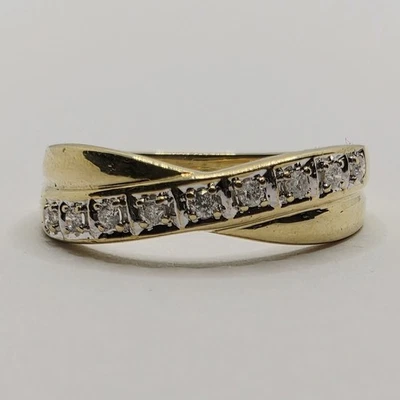9ct Gold  Diamond Crossover Crossover 0.12ct Yellow Gold 375 Ring Size M - Image 1 of 4