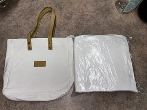 Cozy Earth Bamboo Full White Fitted Sheet & Reusable Canvas Tote Bag NWT - Picture 1 of 7