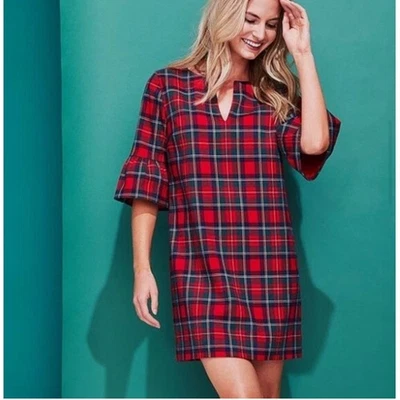 Vineyard Vines Greenwich Flutter Sleeve Dress Size 4 Red Velvet Plaid NWT - Image 1 of 4