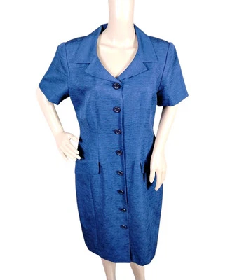 Adrianna Papell Shirt Dress Women's Blue 12 Silk Linen Vintage Minimalist Simple - Image 1 of 4