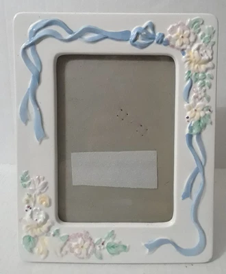 Picture Frame Ceramic Blue White for 5" by 7"  Photos W/Table Stand Baby Boy - Image 1 of 4