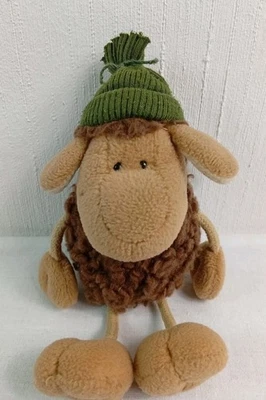 Vintage Nici Schaf Braun mit grüner Mütze Anhänger Plüsch Kuscheltier - Bild 1 von 4
