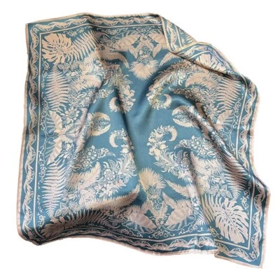 100% Silk Scarf Women Aztec Style Vintage Floral Print Kerchief Bandana 53*53cm - Image 1 of 4