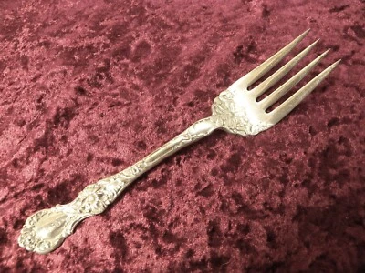FLORAL Medium Cold Meat Serving Fork 1835 Wallace Silverplate Gothic Mono H - Image 1 of 3