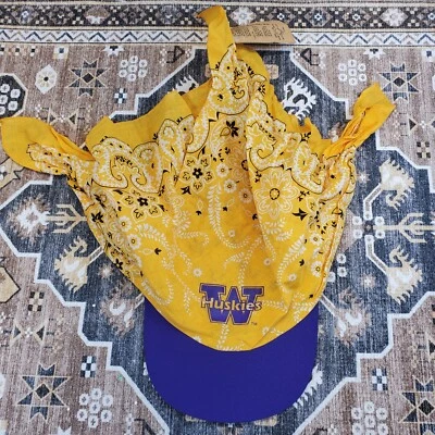 Sombrero visera bandana vintage años 80 Washington Huskies nuevo con etiquetas gorra NCAA Foto 1 de 4