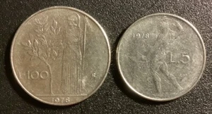 1978 Italy L100 & L50 Coin Lot – Italian Republic Circulated Coins - 2pc Set - Picture 1 of 2