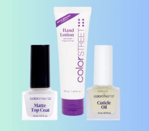 COLOR STREET NAIL CARE BUNDLE OF 3 - MATTE TOP COAT, CUTICLE OIL & HAND LOTION - Picture 1 of 10