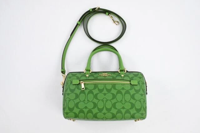 Coach 83607 Rowan Satchel Neon Green Signature Handbag