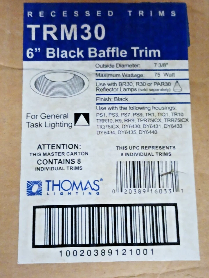THOMAS LIGHTING TRM30 6" BLACK BAFFLE TRIM (SOLD BY THE CARTON OF 8 TRIMS) - Image 1 of 4