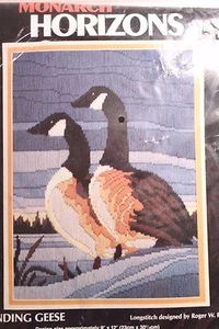 Standing Geese Rectangle Needlepoint Kit LS129 Apx 9 x 12 1986 Monarch Horizons - Picture 1 of 4