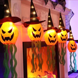 Halloween Kürbis LED Blinklicht Geist Verkleiden leuchtende Hängelampe Laterne - Bild 1 von 12