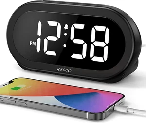 Uscce Small Digital Clock for Bedroom: 6 Dimmable Brightness 4 Alarm Volume - Pl - Picture 1 of 12