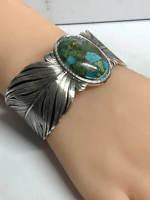 PULSERA BRAZALETE PLUMAS TURQUESA CON VOLANTES MONTANA PLATEROS SANTA FE Foto 1 de 4