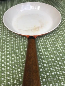 Vintage Gusseisen Holzgriff Flamme Orange Bratpfanne Pfanne 10" Made in USA - Bild 1 von 10