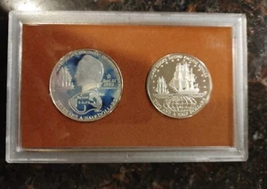 1973 COOK ISLANDS James Cooks Prf Sterling 2 1/2 & 7 1/2 Dollars 2 COINS. B.U. - Picture 1 of 6