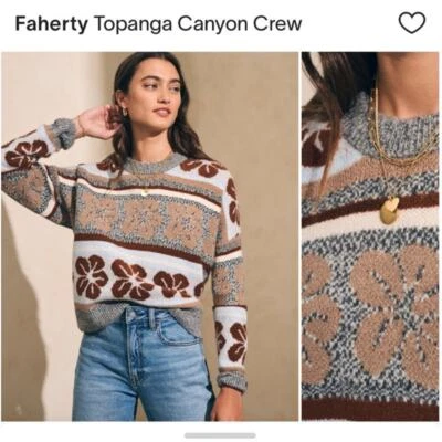 Faherty sweater women's XS NWT Topanga pullover hibiscus Hawaiian wool beachy - Image 1 of 4