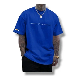 Men's T-shirt Casual Slim Fit Round Neck Short Sleeve With Letters  - Picture 1 of 2