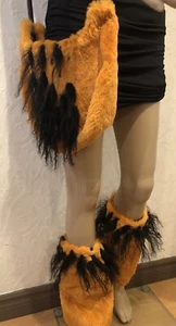 Set of 2 Orange Muskrat FUR Legwarmers Hobo Handbag Black Mongolian Lamb Trim - Picture 1 of 5
