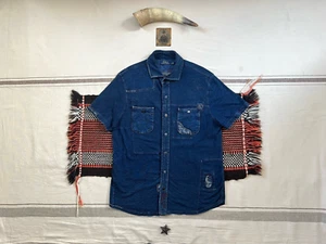 Ralph Lauren Boro Sashiko Shirt M Distress Repair RRL Style US Navy Work Indigo - Picture 1 of 11