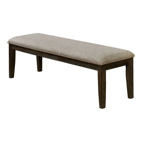 Benjara 63" Modern Fabric Upholstered Bench with Nailhead Trim in Gray/Espresso Cover