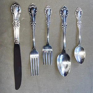 Vintage 1847 Rogers Bros Wild Rose Sharon Silver Plate Brass - 5 Piece Setting - Picture 1 of 10