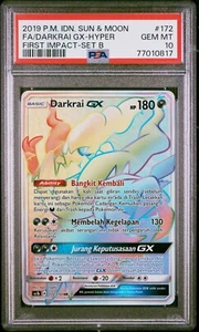 PSA 10 Gem Mint Darkrai GX 172 Rainbow Secret Rare Pokemon Card Indonesian - Picture 1 of 2