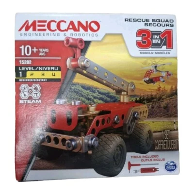 Meccano 3 in 1 Rescue Squad Set 15202 Helicopter Air Boat Fire Engine New&Sealed - Image 1 of 4