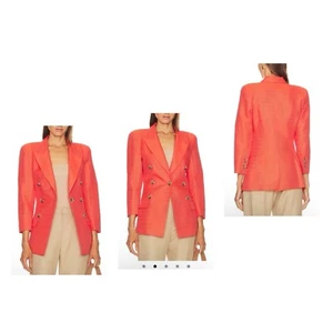 SMYTHE Pagoda Blazer in Watermelon Sz 12 Coral Red Linen Structured Chic NWOT - Picture 1 of 14