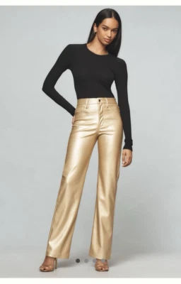 NUEVO CON ETIQUETAS JOE’S JEANS The Margot Pantalones Metálicos Dorados Imitación Cuero Pierna Recta Talla 28 Foto 1 de 4