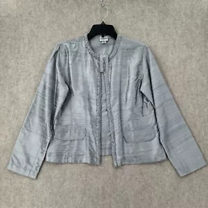 NWT Chicos 100% Silk Blazer Jacket Womens MEDIUM 8 Open Silver Satin Career - Picture 1 of 9