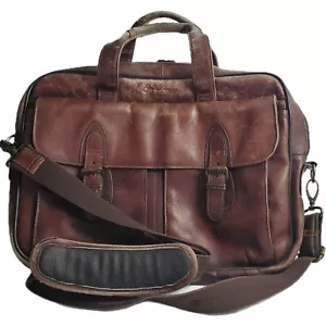 Franklin Covey Leather Padded Briefcase Messenger Laptop Bag Well Worn Brown  - Picture 1 of 15