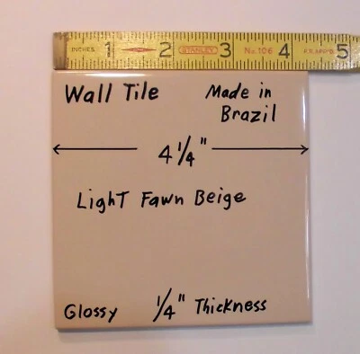 1 pc.  Light Fawn Beige: Glossy Ceramic Tile 4-1/4" X 3/16" thickness, New Stock - Image 1 of 4