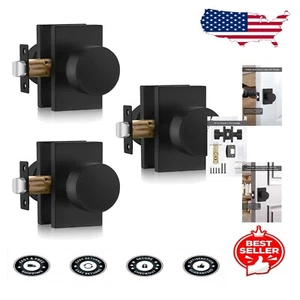Modern Matte Black Door Knobs - 3 Pack Passage Set for Easy Installation - Picture 1 of 9