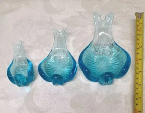 Vintage art glass three nesting blue bird dishes - Picture 1 of 5
