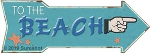 Insegna Freccia To the Beach Metallo 3D Dimensionale Uomo Grotta Vecchia Finta Vintage da Appendere - Foto 1 di 1