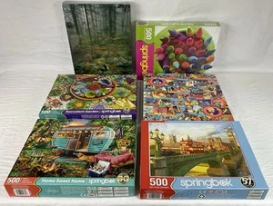 LOT OF 6 SPRINGBOK 500 pc puzzles Camping, Garden, Looney Tunes, Westminster - Picture 1 of 8