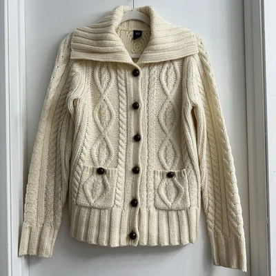 Cárdigan grueso pesado de pescador tejido con cable de lana Y2K GAP de colección talla mediana Foto 1 de 4