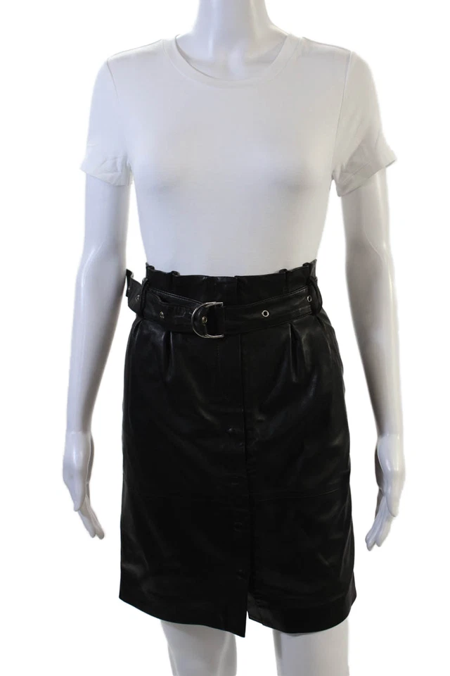 Saia feminina IRO lápis reto couro de cordeiro preta tamanho P - Imagem 1 de 4