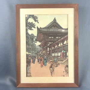 Hiroshi Yoshida Daibutsu Tempeltor japanischer Holzschnitt gerahmt - Bild 1 von 15