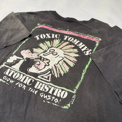 Vintage 80’s Toxic Tommy’s Atomic Bistro Punk T Shirt Black Faded Graphic USA - Image 1 of 4