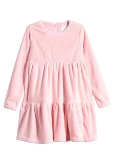 Tiny Tribe Kids' Long Sleeve Tiered Velour Dress In Pink Size 5 New - Picture 1 of 6