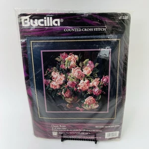 Bucilla Classic Roses 1996 gezählt Kreuzstich schwarz Tuch 20X20 #41330 Neu aus altem Lagerbestand - Bild 1 von 9