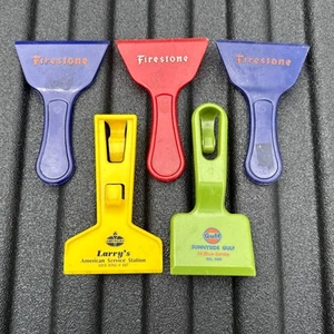 5 Piece Group Lot Of Vintage Gas Station Promotional Plastic Ice Scrapers - Picture 1 of 8