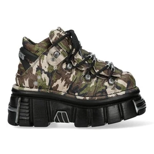 New Rock M-106-C169 Metallic Camouflage Gothic Platform Punk Ankle Boots - Picture 1 of 9