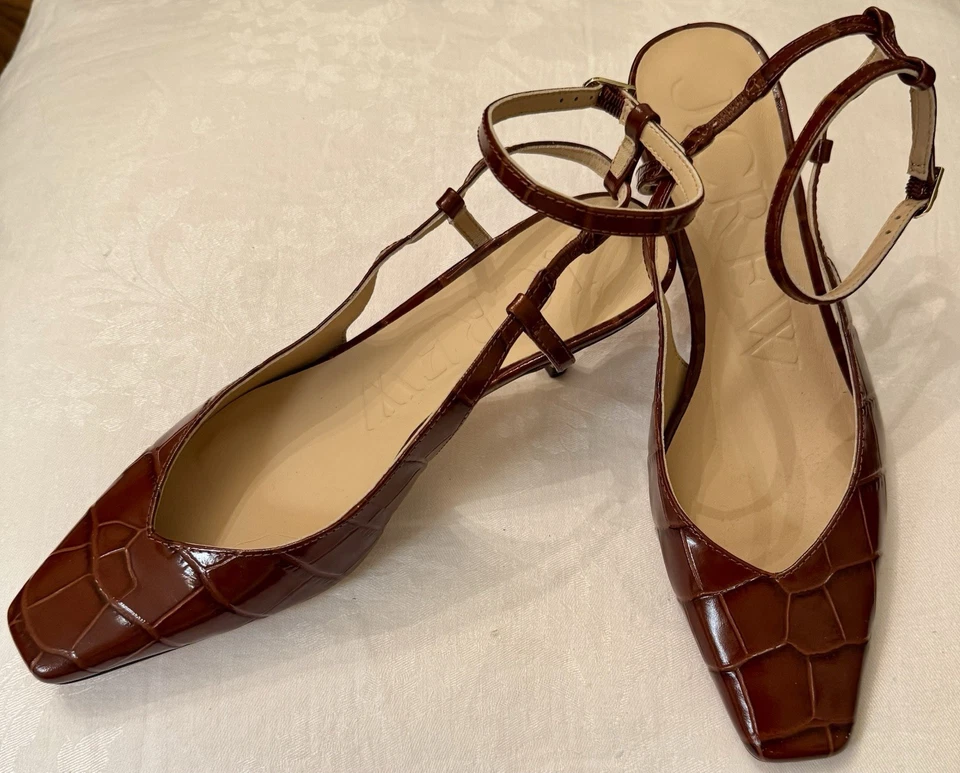Zapatos de salón JCrew nuevos sin caja Colett Slingback d'Orsay cuero de cocodrilo en relieve talla 7,5 Foto 1 de 4