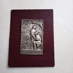 PLAQUETTE ARGENT ♦ UNION NATIONALE des CHEMINOTS En Faveur des Victimes  Guerre - Picture 1 of 3